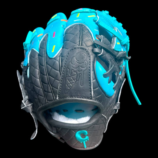 CUSTOM Ice Cream Series Infield Training Glove 9.5” Black Baby Blue Drip