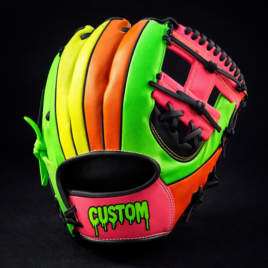CUSTOM Youth Cosmic Glow Neon Fluorescent Blacklight 11.5” I-Web Green Pink Yellow Orange Baseball Glove